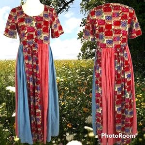 Vintage Cottagecore Patchwork Midi Dress